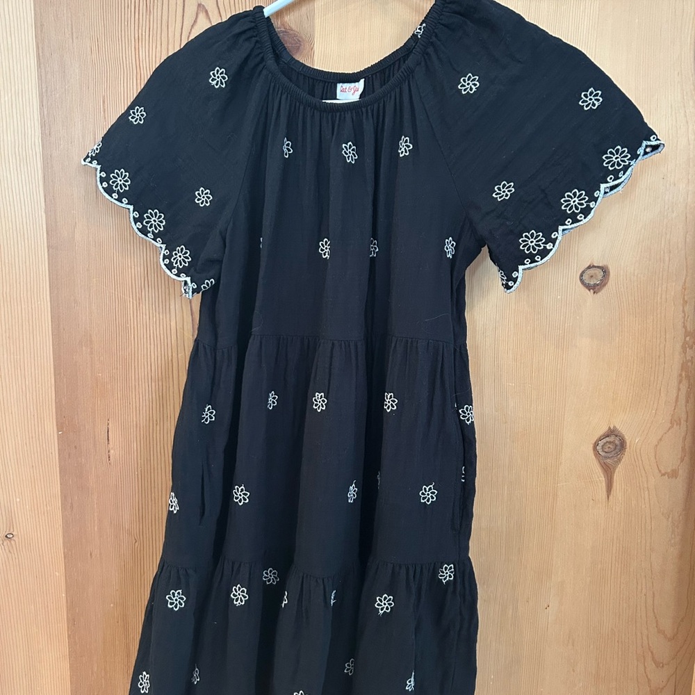 Black Dress with White Floral Embroidery